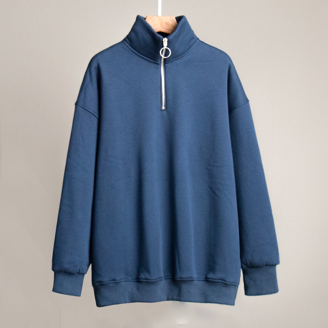 Damen lässiger Pullover mit steigendem Kragen und Reißverschluss Drune