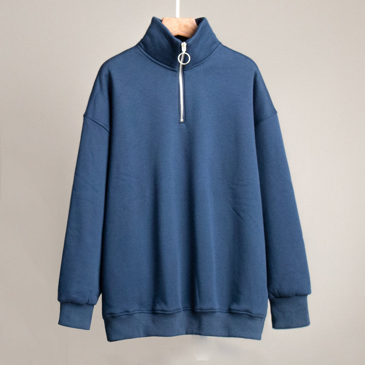 Damen lässiger Pullover mit steigendem Kragen und Reißverschluss Drune