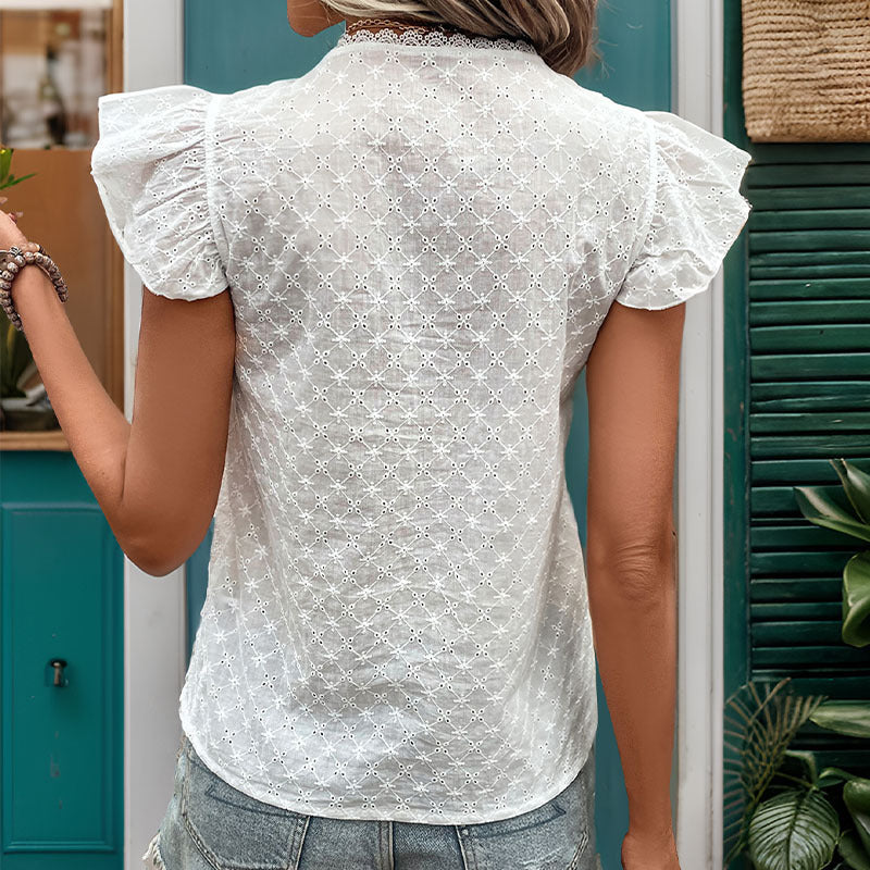 Damen Bluse mit Rüschendetails und dekorativer Lochstickerei Drune