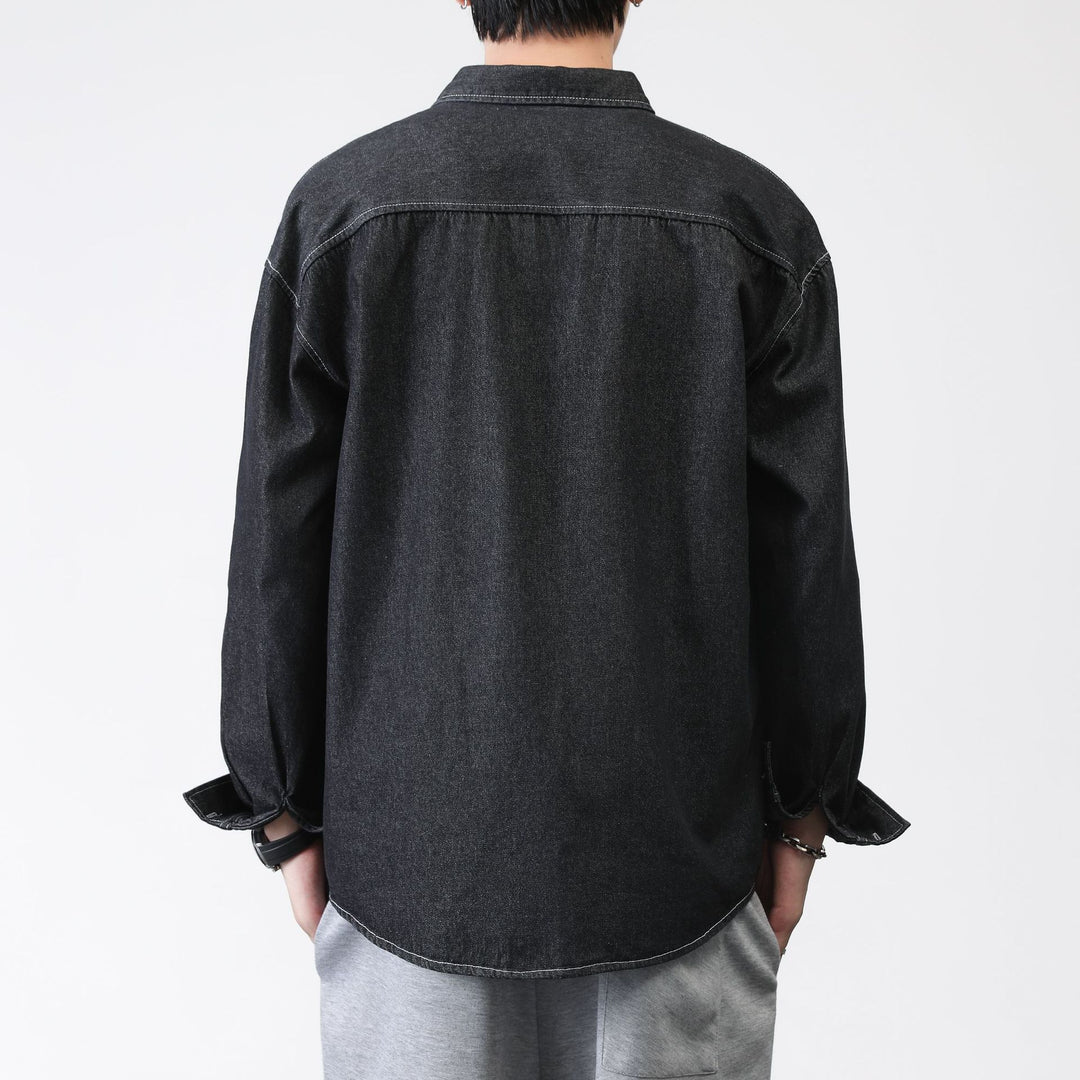 Herren Oversized Denim-Hemdjacke mit Brusttaschen und Button-Down-Kragen Drune