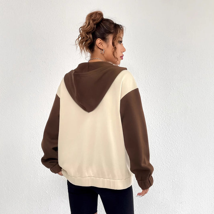 Damen lässige Sweatjacke mit kontrastierenden Ärmeln und Kapuze Drune