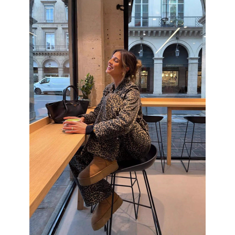 Damen lässige Leo-Print Jacke mit praktischen Taschen Drune