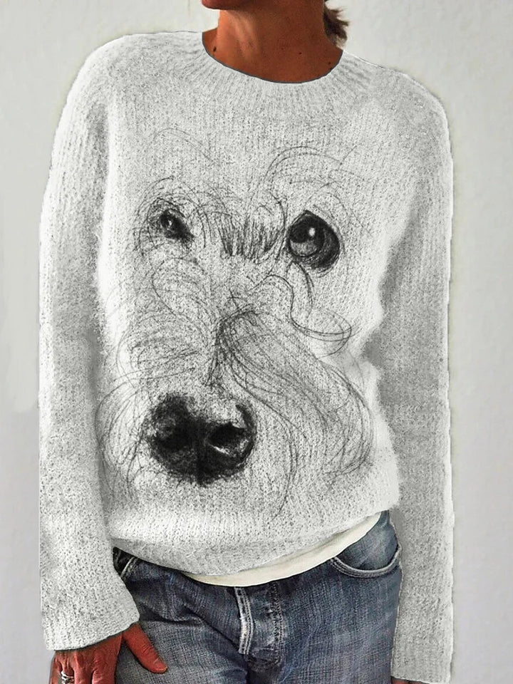 Damen Kuscheliger Pullover mit Fuchs-Motiv und gestreiften Ärmeln Drune