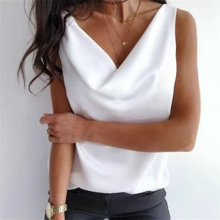 Damen elegantes Top mit V-Ausschnitt und fließendem Stoff Drune