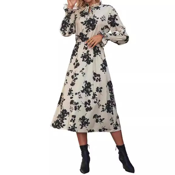 Damen Maxikleid mit floralem Print und angenähtem Bindeband Drune