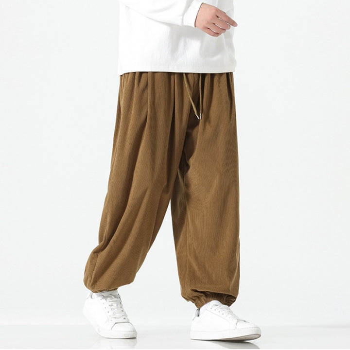 Herren Weite Cordhose im Ballon-Schnitt mit Tunnelzug und elastischem Bündchen Drune
