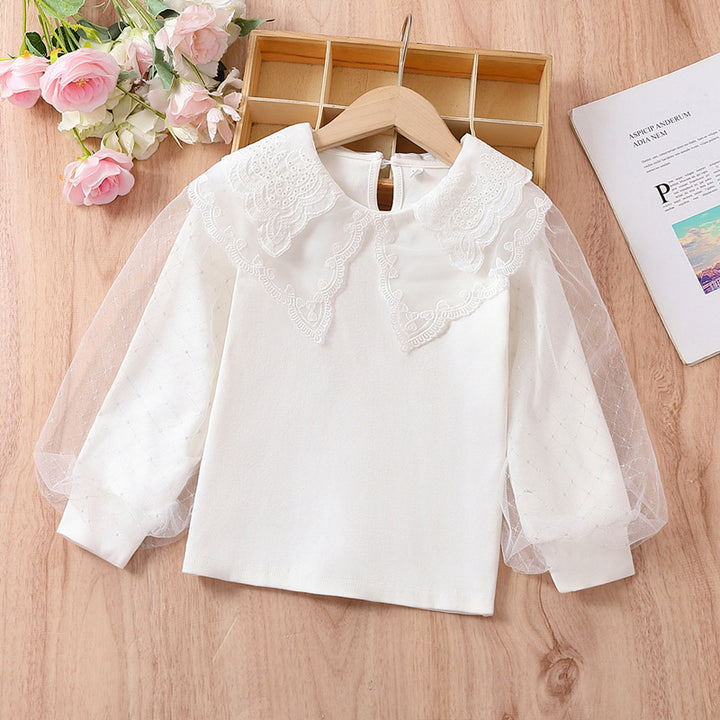 Mädchen Bluse mit romantischen Tüllärmeln und eleganten Spitzenakzenten Drune