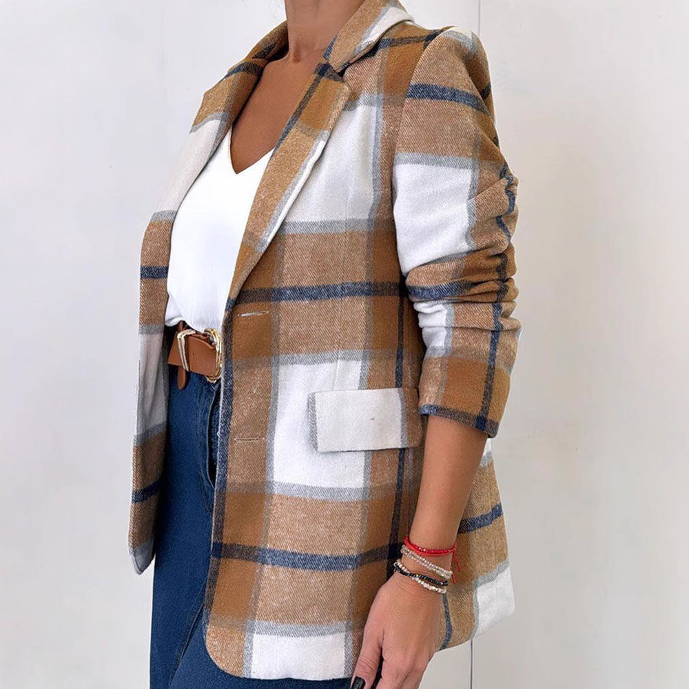 Damen Kariertes Blazerjacke aus weichem Material mit eleganten Details Drune