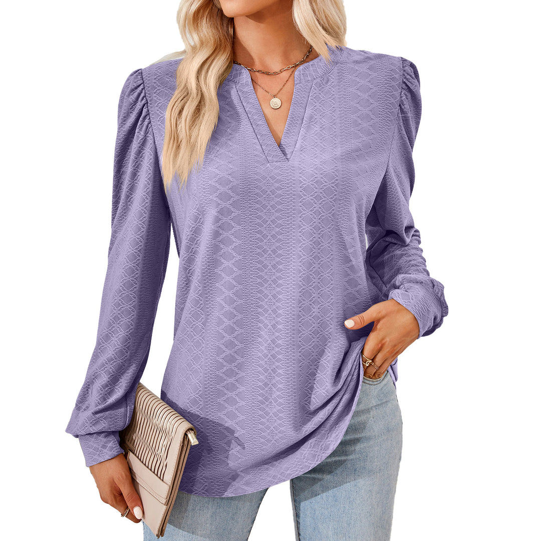 Damen Blusenshirt mit elegantem V-Ausschnitt und strukturiertem Muster Drune