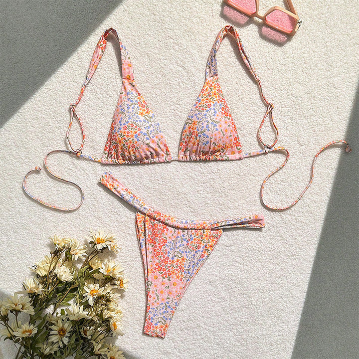 Damen Triangel-Bikini-Set mit verstellbaren Bändern und floralem Muster Drune