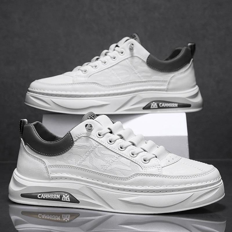 Unisex minimalistische Plateausneaker aus strukturiertem Kunstleder mit gepolstertem Fersenkragen und skulpturierter Außensohle Drune