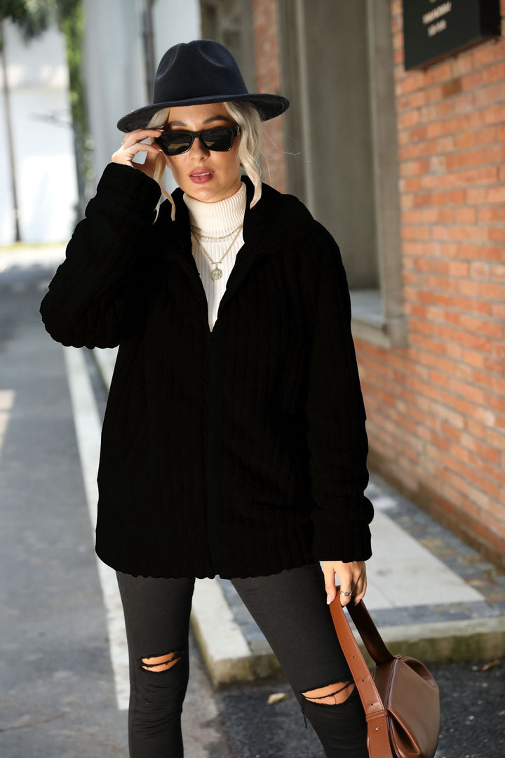 Damen Plüschige Fleecejacke mit weichem Kragen und praktischen Reißverschlusstaschen Drune
