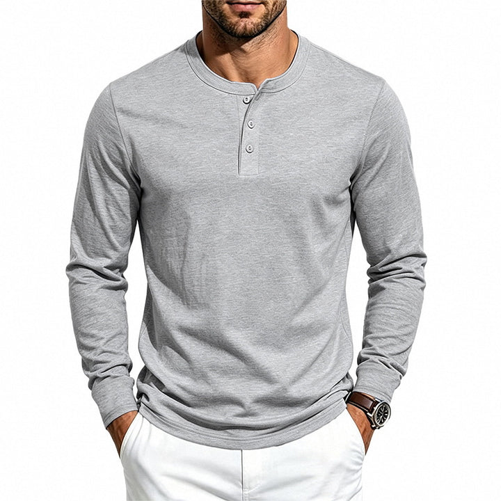 Herren Slim-Fit Henley-Langarmshirt aus Baumwoll-Jersey mit Knopfleiste Drune