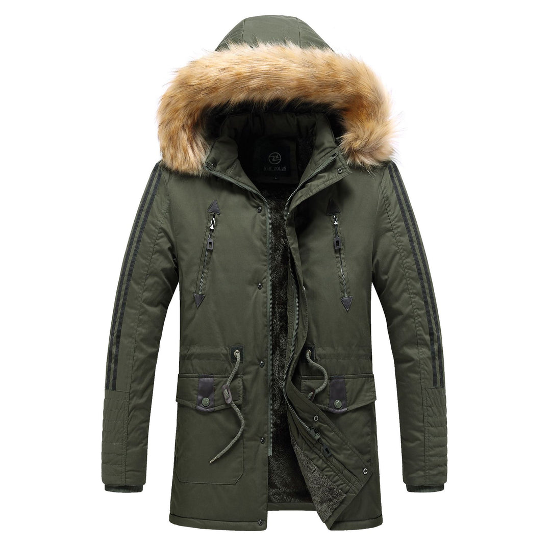 Herren Moderne Parkajacke mit abnehmbarem Kunstfellkragen Drune
