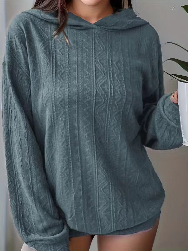 Damen Oversize Kapuzenpullover mit strukturierter Wellenoptik und Kängurutasche Drune