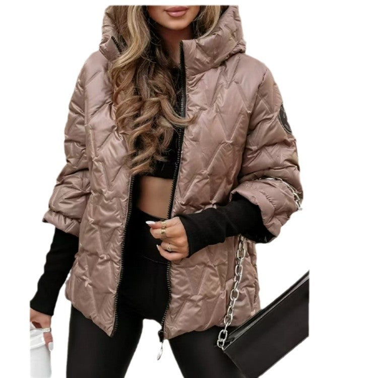 Damen nan kurze gesteppte Wattierte Steppjacke mit Hochkragen Wet-Look und Rippbündchen Drune