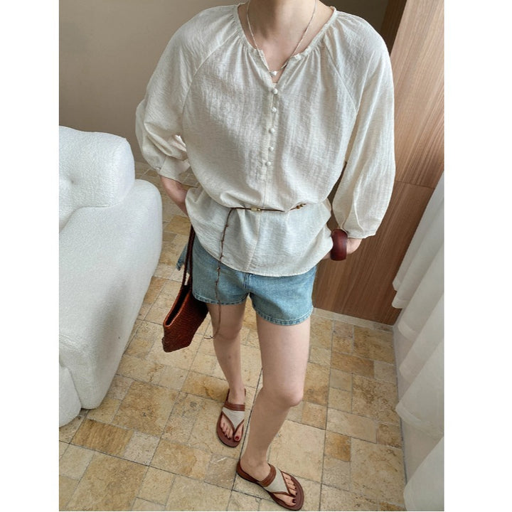 Damen lässige Bluse mit Knopfdetails und legerem Schnitt Drune