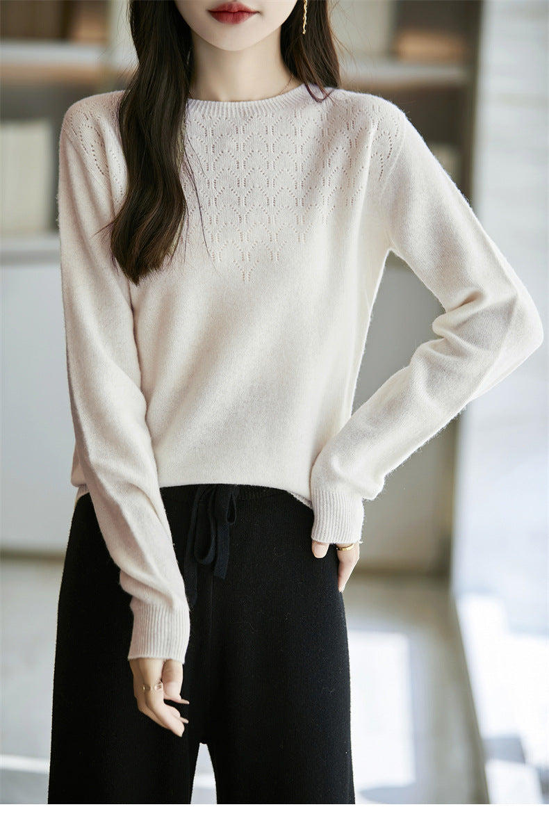 Damen Weicher Rundhalspullover im Kaschmir‑Look mit feinem Ajourmuster und anschmiegsamer Passform Drune
