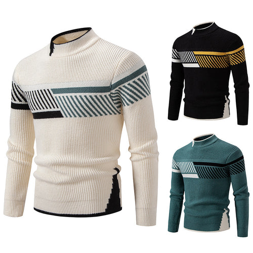 Herren nan gerippter Feinstrickpullover mit Stehkragen und kontrast-Blockdesign Drune