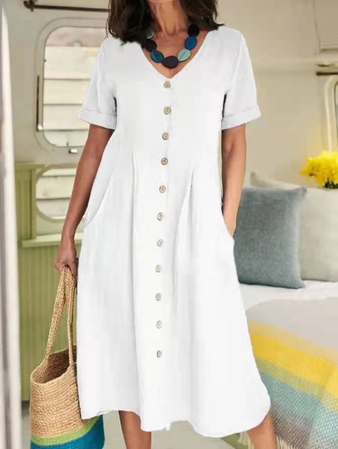 Drune | Lockeres Kleid aus Baumwolle und Leinen mit hoher Taille