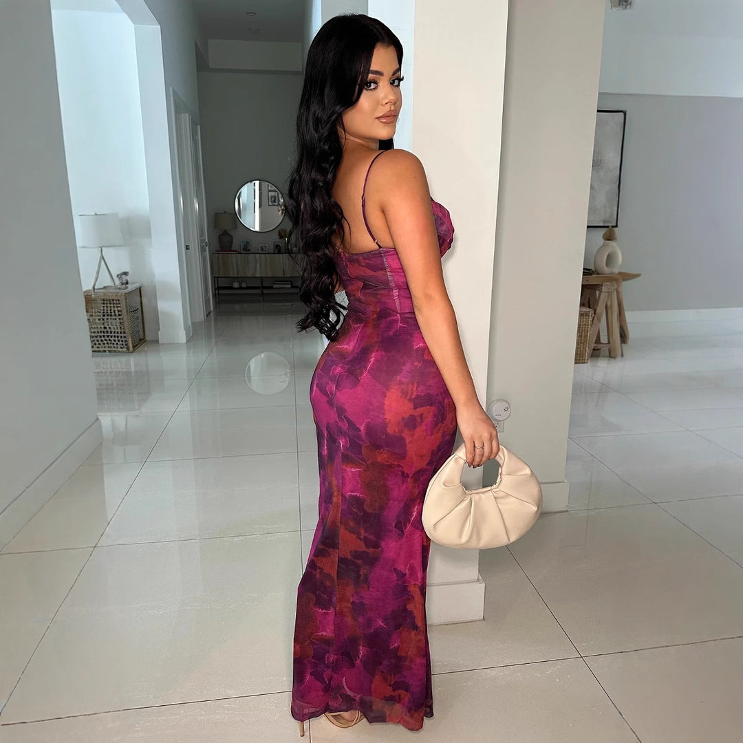 Damen Elegantes Maxikleid mit sanften Farbverlauf und filigranen Spaghettiträgern Drune