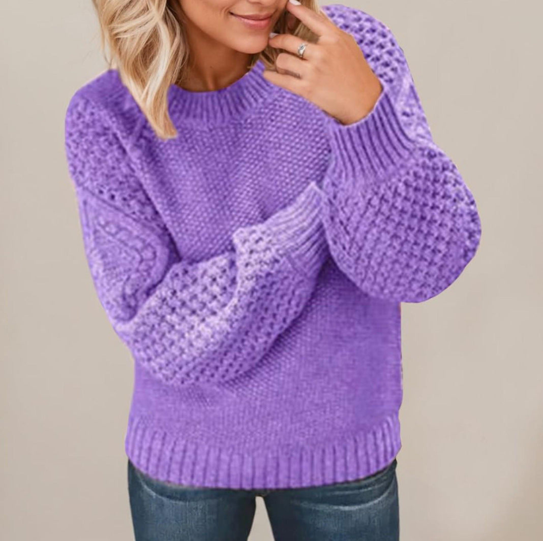 Damen Modischer Strickpullover mit voluminösen Ärmeln und strukturiertem Design Drune