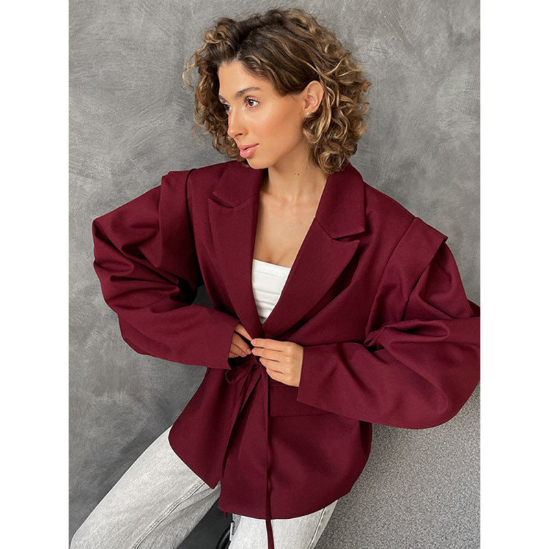 Damen eleganter Oversized-Blazer mit Gürteldetail Drune
