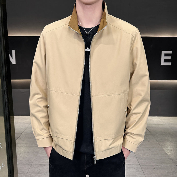 Herren Minimalistische City-Zipjacke aus Mikrofaser mit Stehkragen, verdeckten Taschen und elastischem Saum Drune
