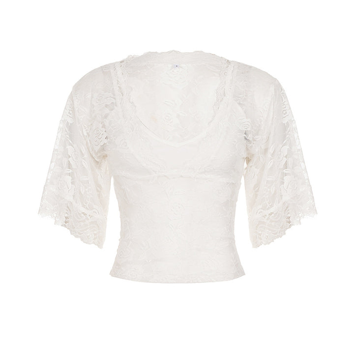 Damen Spitzenoberteil im romantischen Vintage-Stil mit weiten Ärmeln Drune