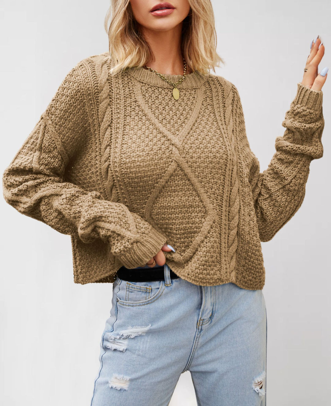 Damen Grobstrickpullover mit strukturiertem Zopfmuster Drune