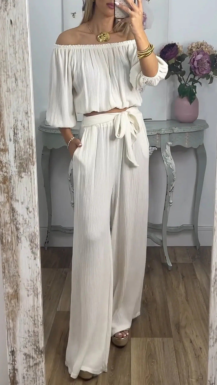 Damen Weites Hosenensemble mit raffiniertem Crop-Oberteil Drune