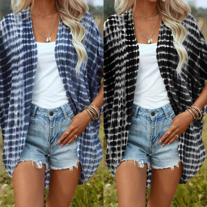 Damen Offener Leichter Kimono-Cardigan mit Batikmuster und Kurzarm Drune