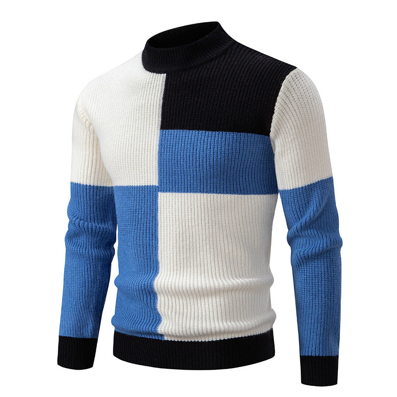 Herren Grobstrick-Pullover mit Stehkragen und kontrastierendem Blockstreifenmuster Drune