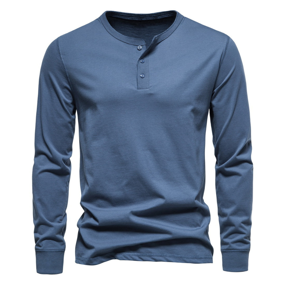 Herren Langärmliges Henley‑Shirt aus Baumwollmix mit dreifacher Knopfleiste und schmaler Silhouette Drune
