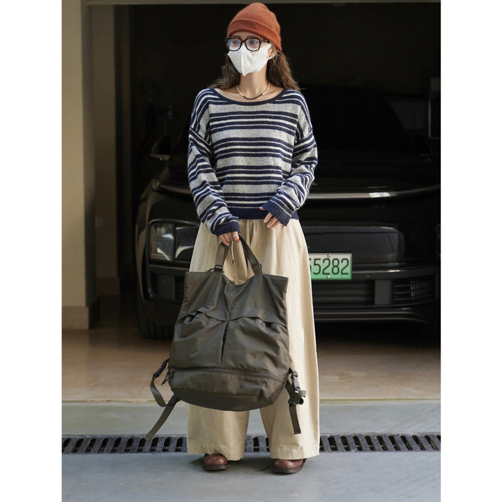 Damen Weicher Oversize-Streifenpullover mit U-Boot-Ausschnitt und Flauschoptik Drune