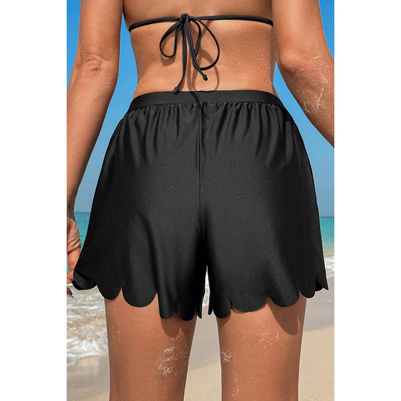 Damen Badeshorts mit dekorativem Wellenrand und verstellbarem Bund Drune