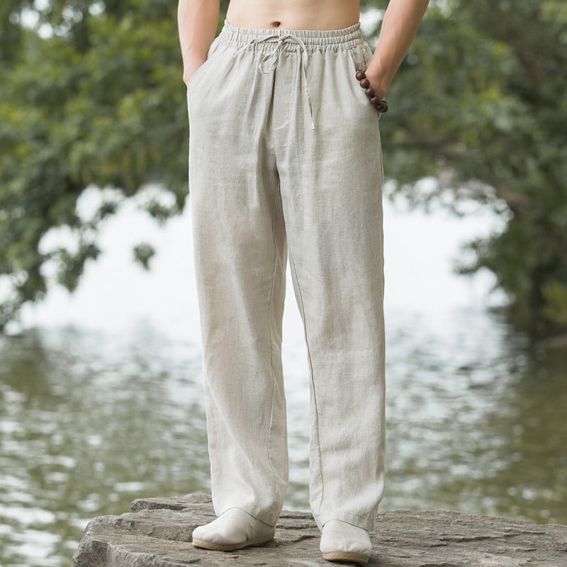 Herren lässige Leinenhose mit elastischem Bund und praktischen Seitentaschen Drune