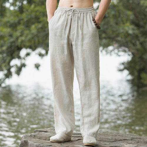Herren lässige Leinenhose mit elastischem Bund und praktischen Seitentaschen Drune
