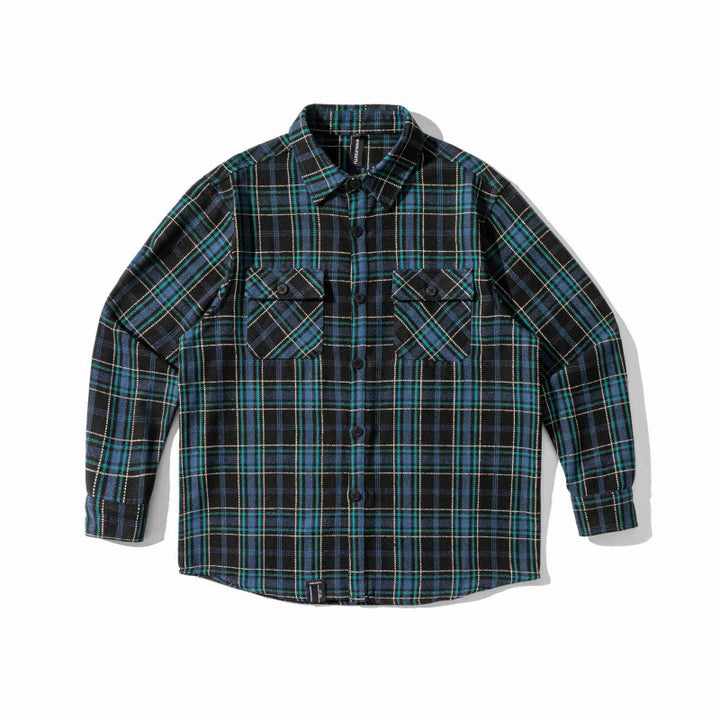 Unisex Kariertes Overshirt im Boxy-Workwear-Stil mit aufgesetzten Pattentaschen und Hemdkragen Drune