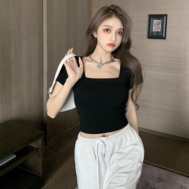 Damen Cropped T-Shirt mit modernem quadratischen Ausschnitt und figurbetontem Schnitt