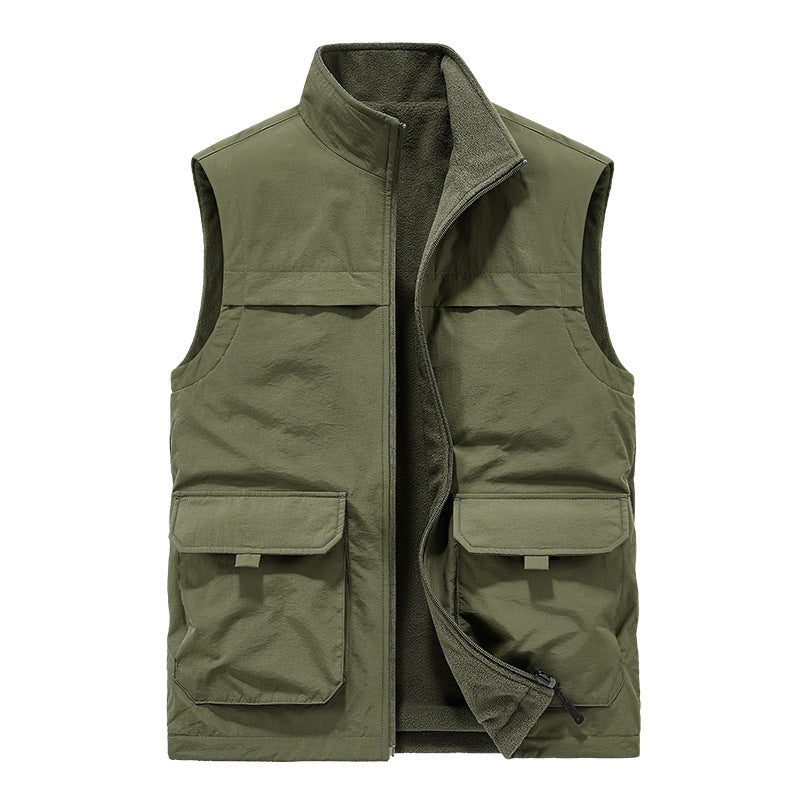 Herren Wattierte Utility-Weste mit Fleece-Innenfutter, Mehrfach-Taschen und Stehkragen Drune