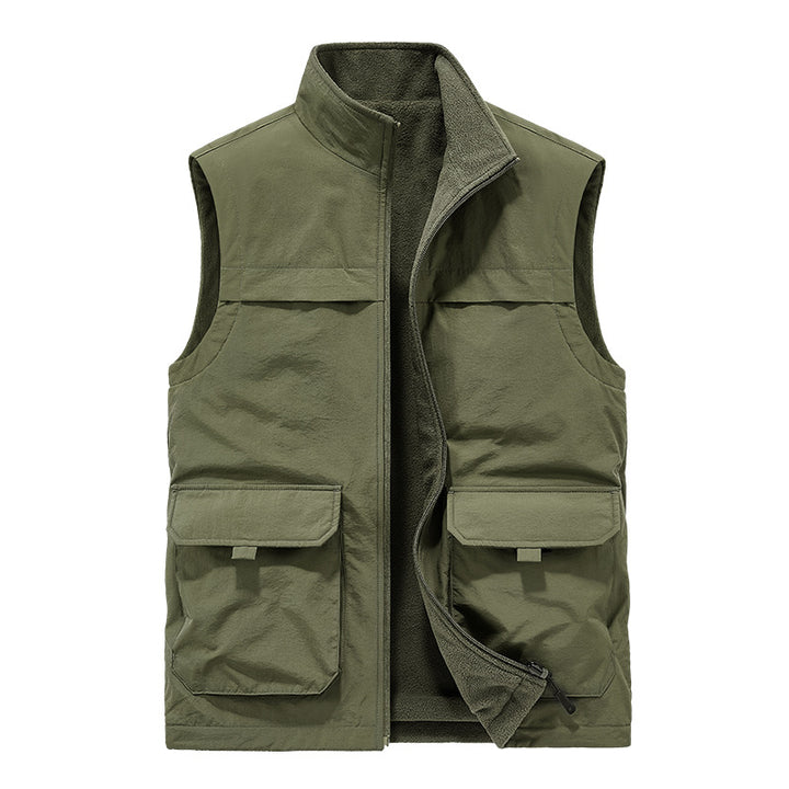 Herren Wattierte Utility-Weste mit Fleece-Innenfutter, Mehrfach-Taschen und Stehkragen Drune