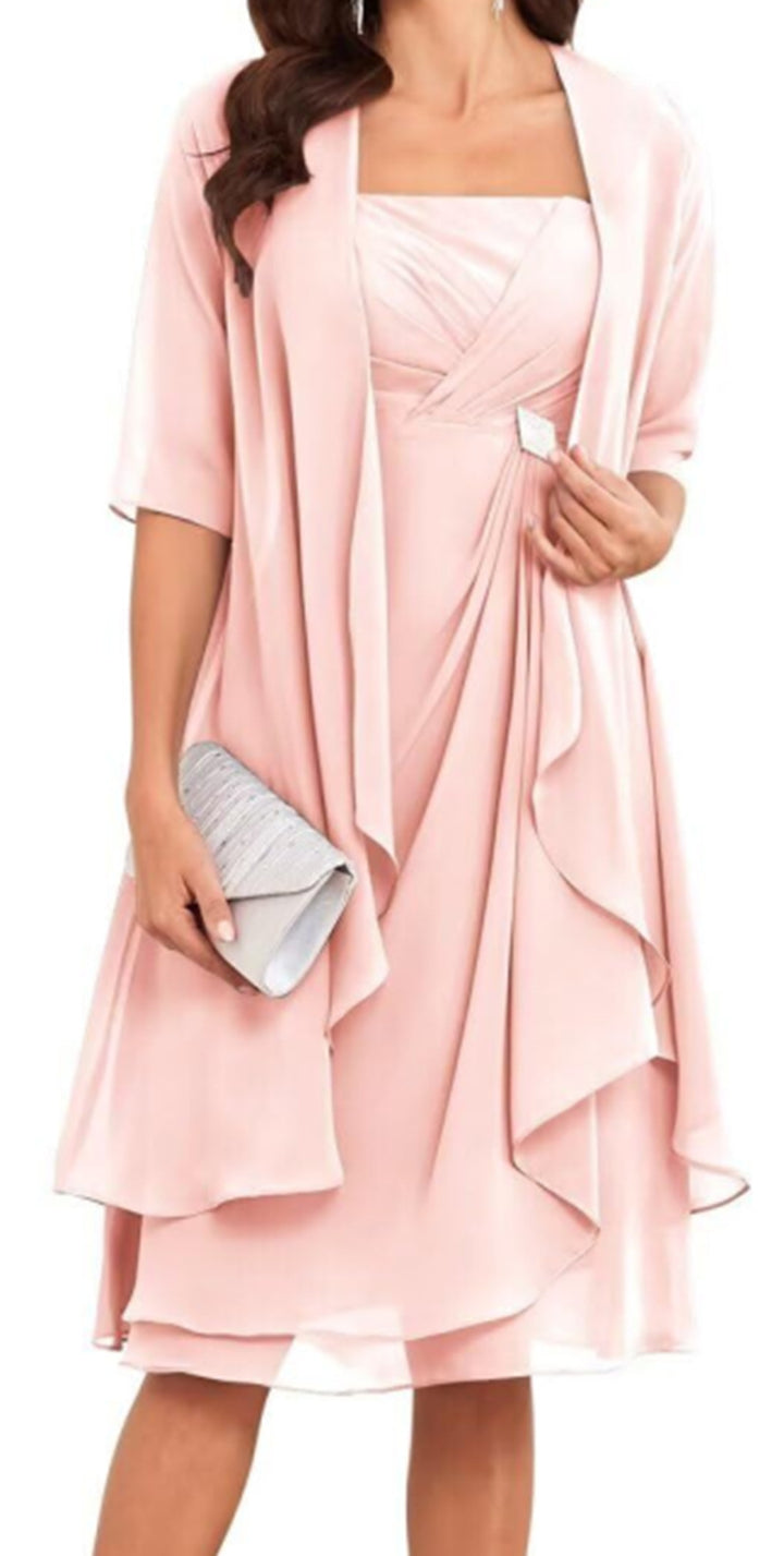 Damen nan Chiffon-Abendkleid mit Bolero und asymmetrischem Lagenrock Drune