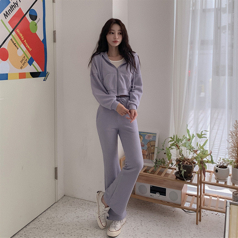 Damen lässiges Loungewear-Set mit Cropped-Hoodie und weitem Bein Drune