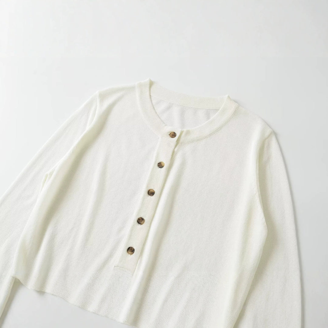 Damen Leichter Feinstrick‑Henley mit Knopfleiste, Rundhals und elastischem Rippbündchen Drune