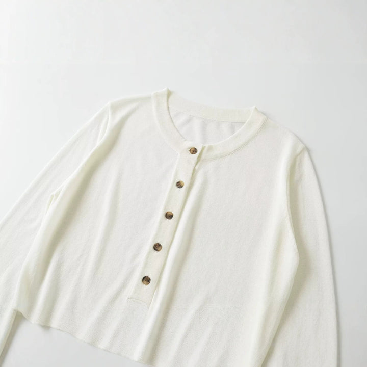 Damen Leichter Feinstrick‑Henley mit Knopfleiste, Rundhals und elastischem Rippbündchen Drune