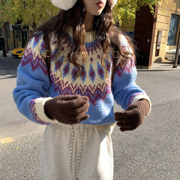 Damen Grobstrickpullover mit traditionellem Muster und weichem Material Drune