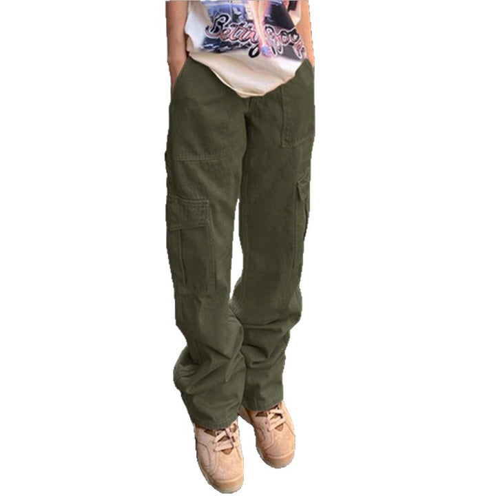 Damen weite Cargo-Hose mit hoher Taille, aufgesetzten Klappentaschen und legerer Baggy-Passform Drune