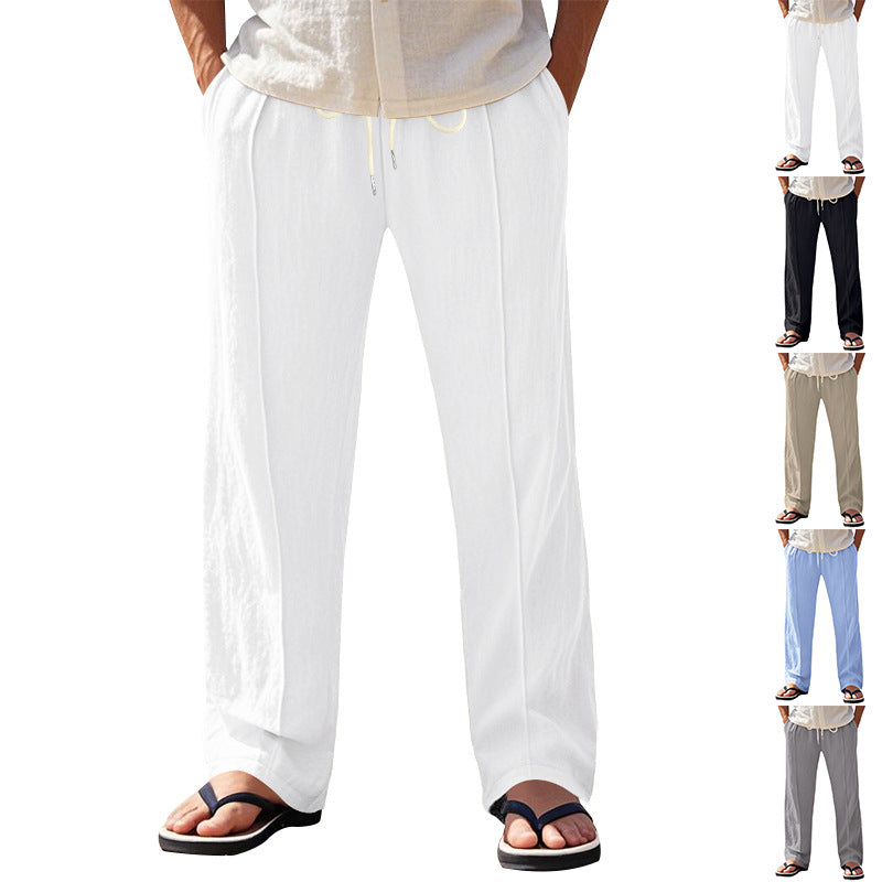 Herren nan relaxed-fit Sommer-Leinenhose mit Bügelfalte elastischem Tunnelzug und Seitentaschen Drune