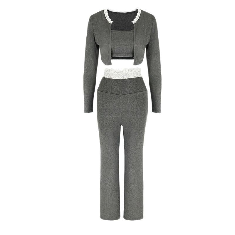 Damen elegantes zwei-teiliges Set mit Spitzenakzenten Drune